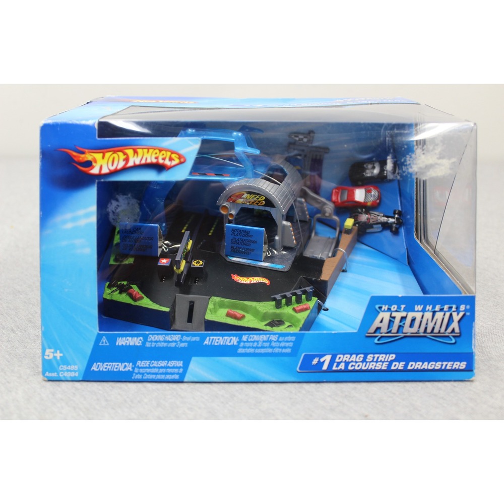 Hot Wheels Atomix Kids Blue #1 Drag Strip Playset Micro Cars C5485 New